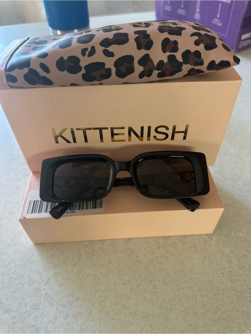 Kittenish Black Rectangular Sunglasses with Dark Lenses